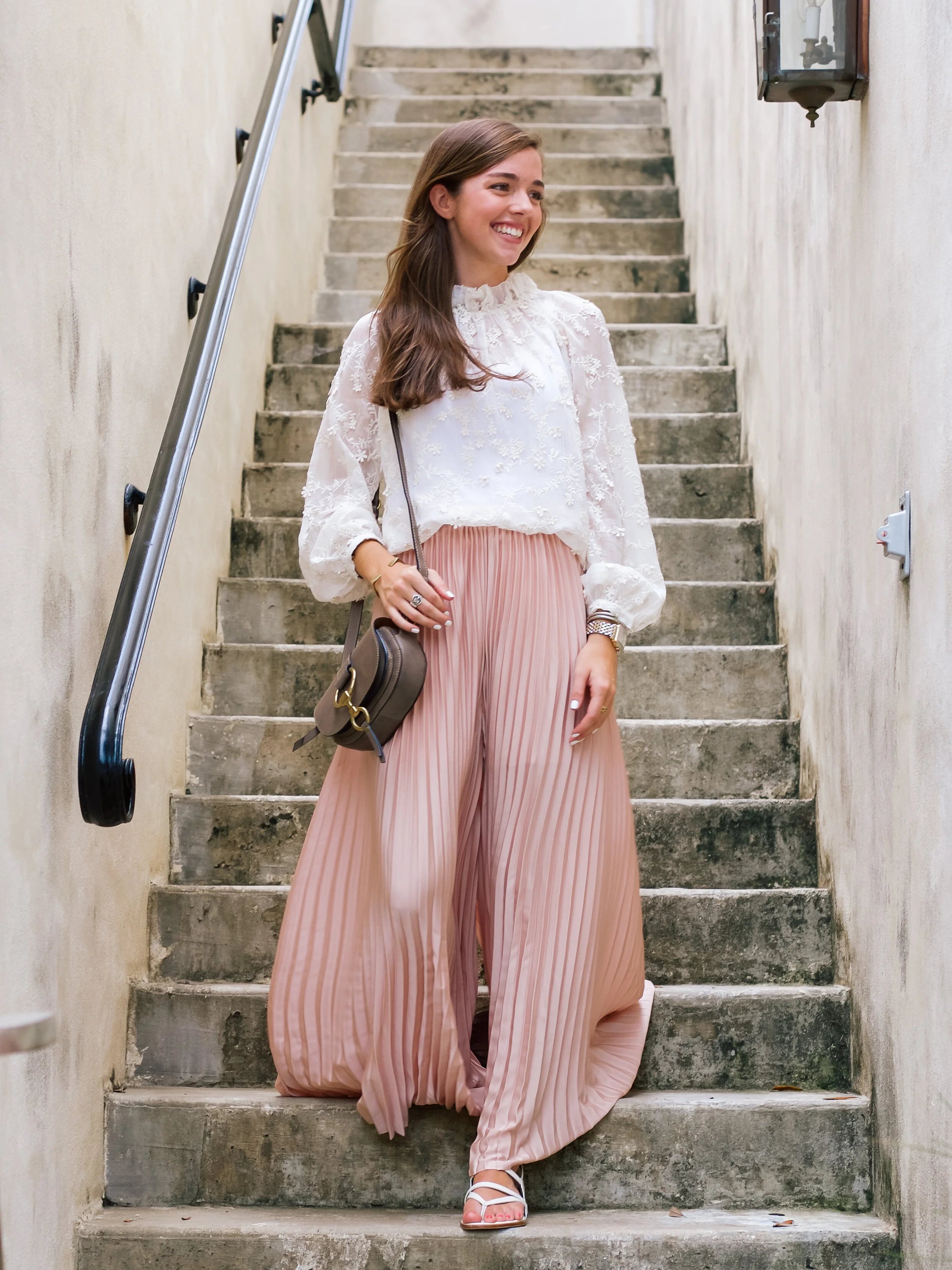 Pleated palazzo top pants outfit